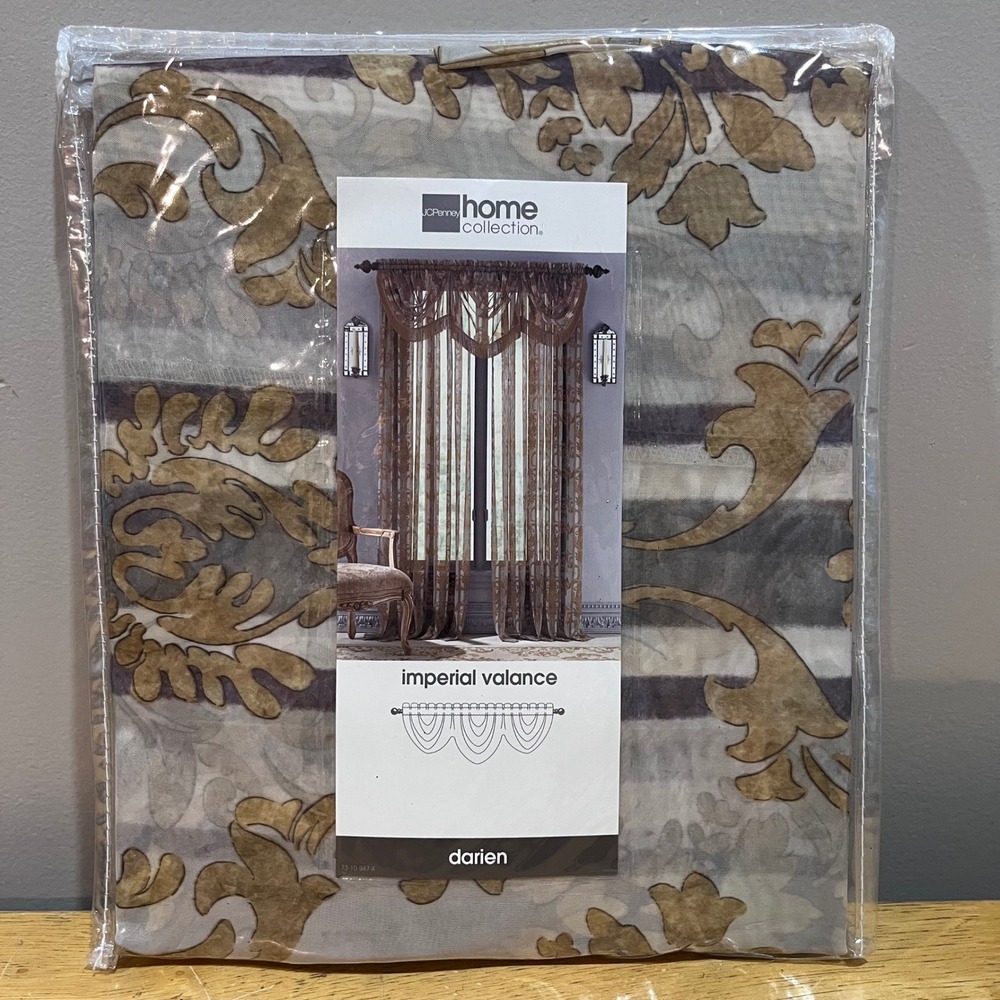 NWT JCPenney Home Darien Imperial Valance 85x32 Silver Gold Damask Traditional